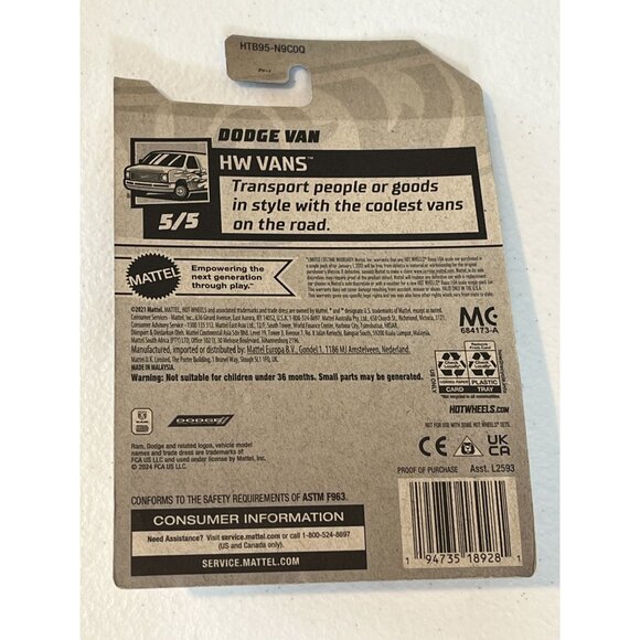 Hot Wheels 2024 Dodge Van HW Vans Black Checker 1:64 Diecast Car NOC - Picture 9 of 9